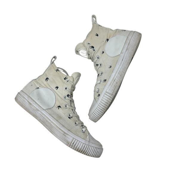 McQ by‎ Alexander McQueen Plimsoll High Top Sneaker Swallow Bird Print 40 US 10 - Picture 1 of 13